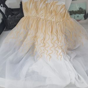 Elegant White and Gold Midi Dress